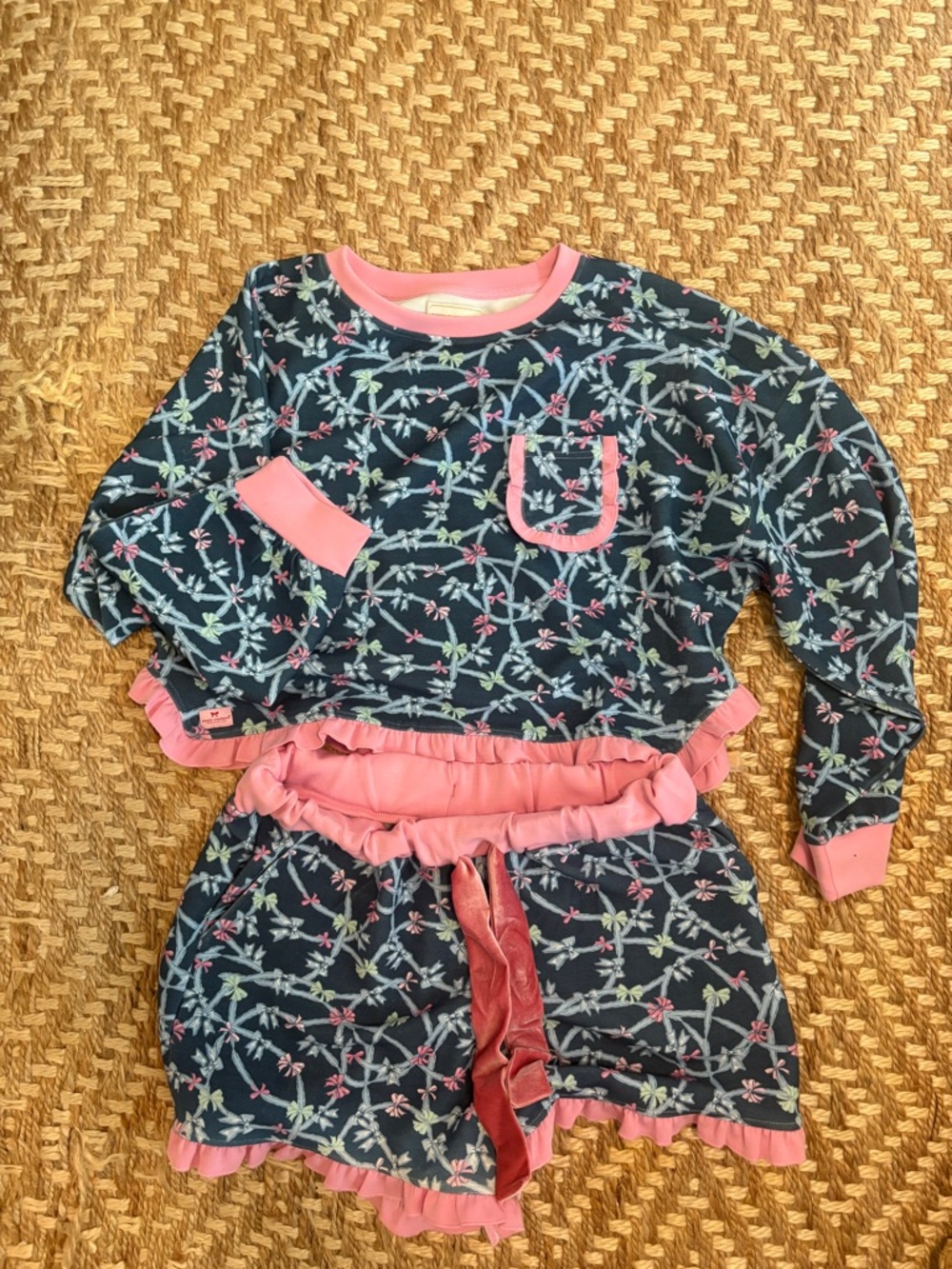 Simply Southern Navy Floral Pajama Set with Pink Trim